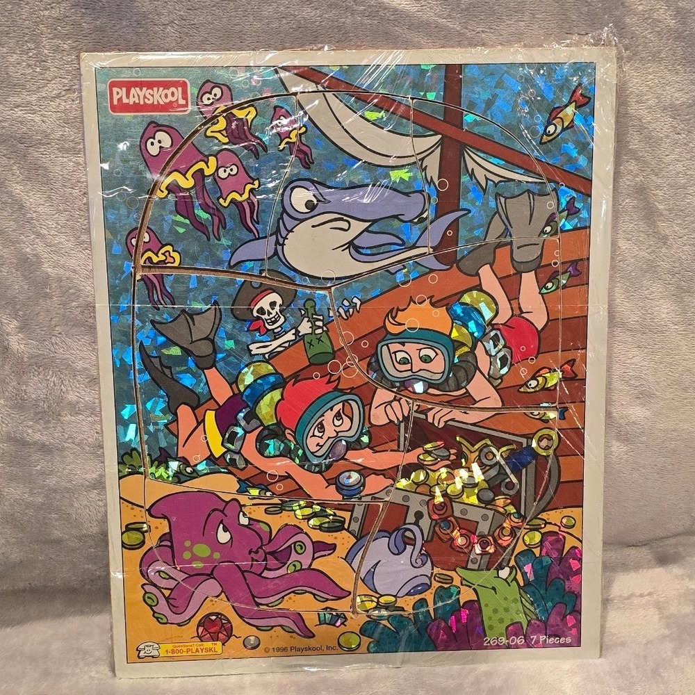 Vintage 1996 Playskool Holographic Foil Tray Puzzle Underwater Treasure 7 Piece